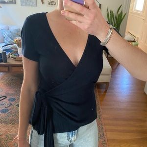 Sezane pointelle wrap top